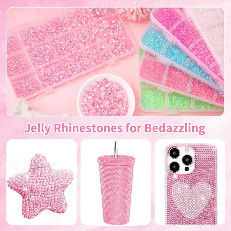 Uotey 16000 Pcs Resin Rhinestones for Crafting, Flatback Light Pink Gems Jelly Rhinestones, Mixed Sizes Pink Bedazzling Crystal with Pickup Tool for DIY Crafts Clothing Tumblers Mugs Shoes Fabric Nail Art - Image 5